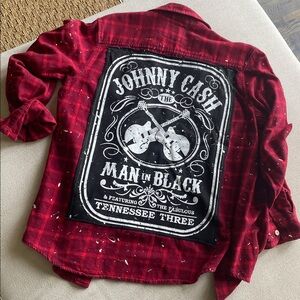 Sojara Johnny Cash Red Plaid Paint Splatter flannel
